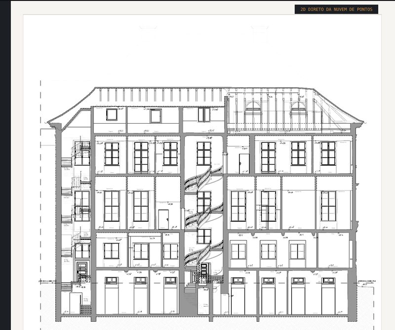 Corte longitudinal do edifício de habitação